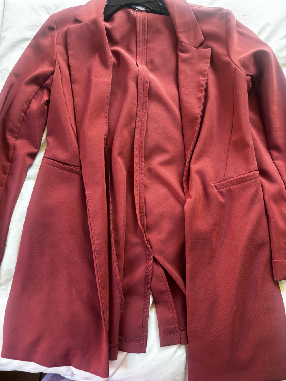 Have Women's Long Open Blazer Cardigan in Deep Burgundy